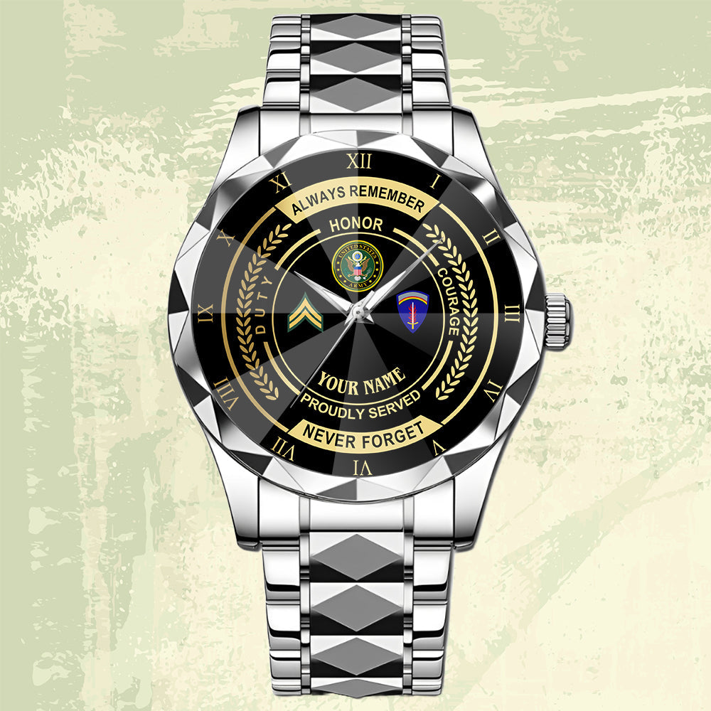 Army Division - Personalized US Soldier/ Veteran Rank And Name Gentleman Crystal Metal Watch - 17447616