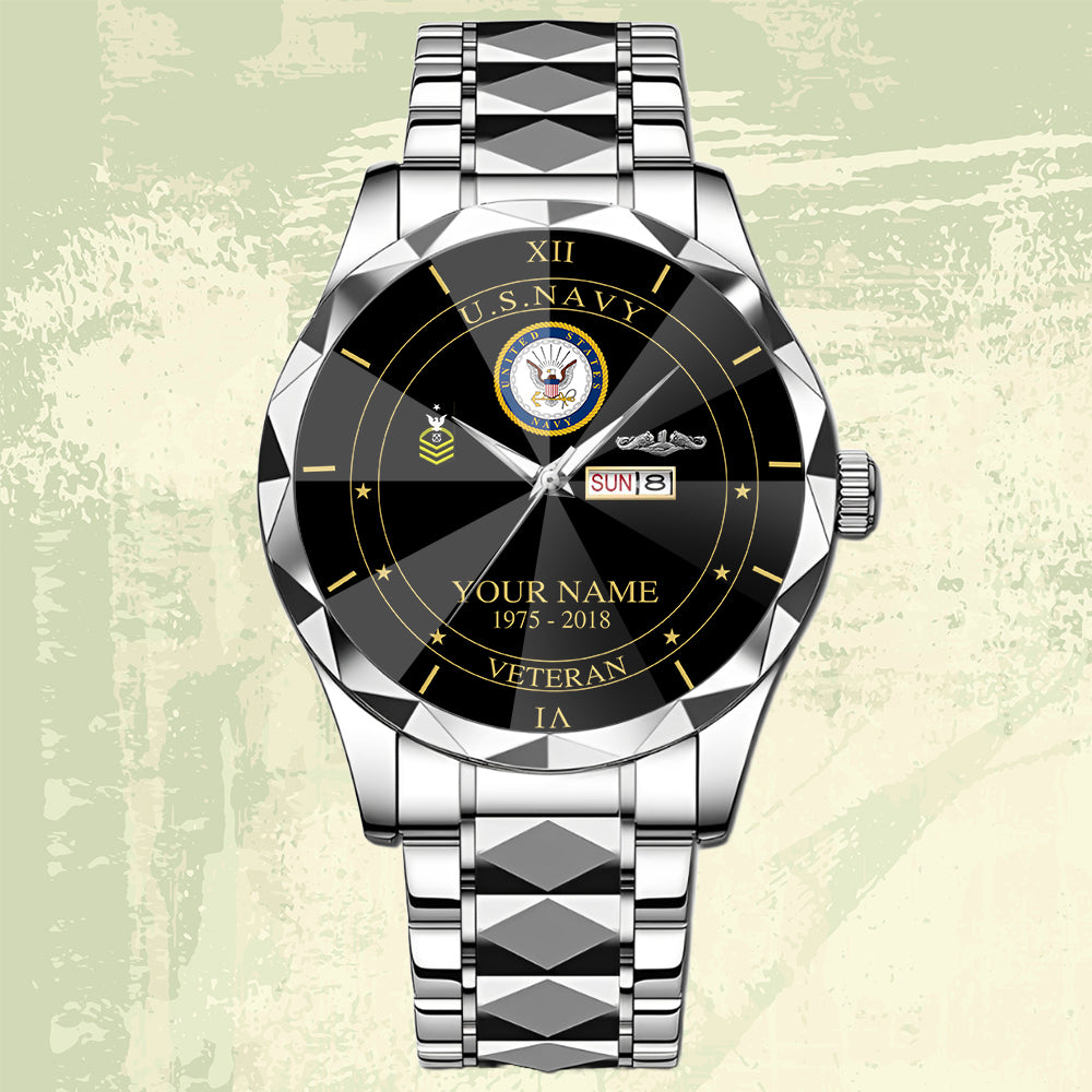 Navy Badge - Personalized US Soldier/ Veteran Rank And Name Gentleman Crystal Metal Watch - 17448480