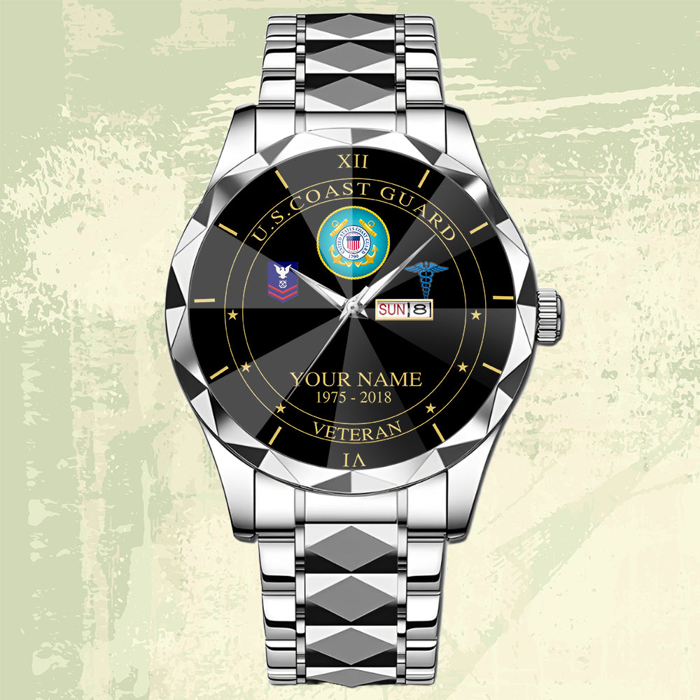 Coast Guard Rating - Personalized US Soldier/ Veteran Rank And Name Gentleman Crystal Metal Watch - 17448480