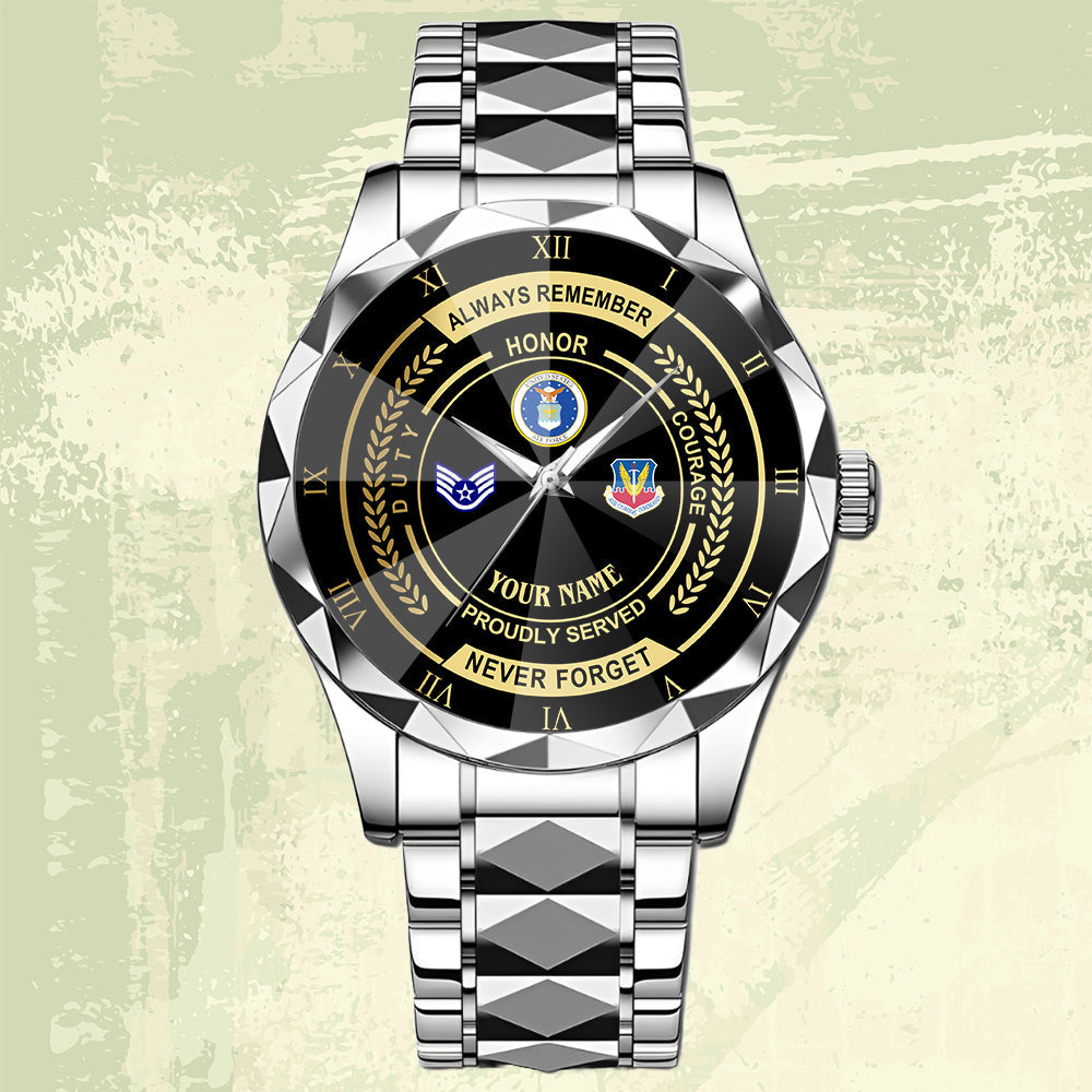 Air Force Command- Personalized US Soldier/ Veteran Rank And Name Gentleman Crystal Metal Watch - 17447616