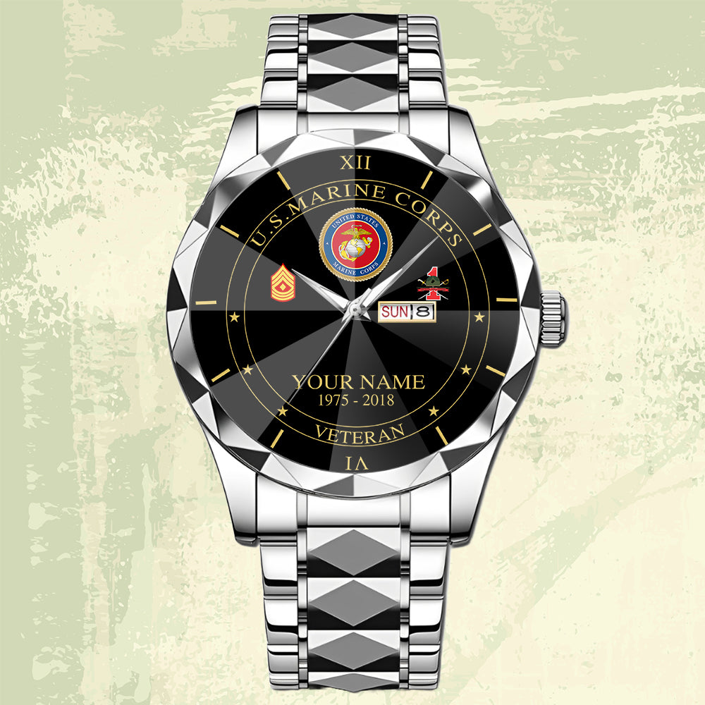 Marines Battalions - Personalized US Soldier/ Veteran Rank And Name Gentleman Crystal Metal Watch - 17448480