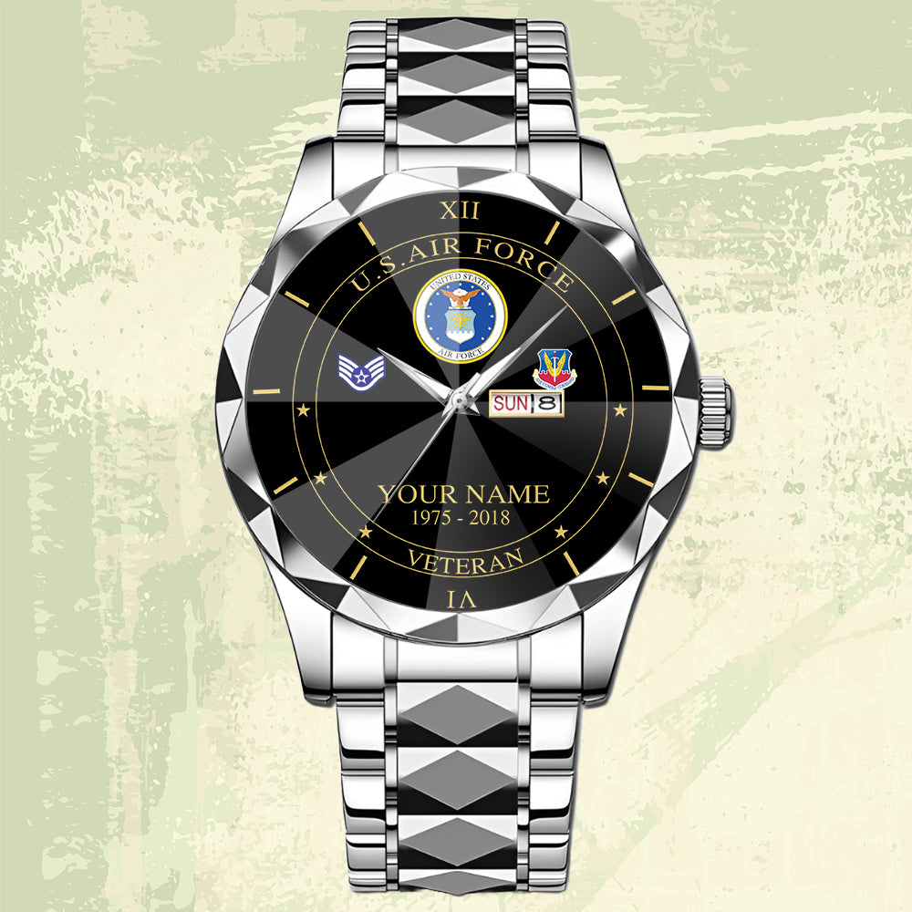 Air Force Command - Personalized US Soldier/ Veteran Rank And Name Gentleman Crystal Metal Watch - 17448480