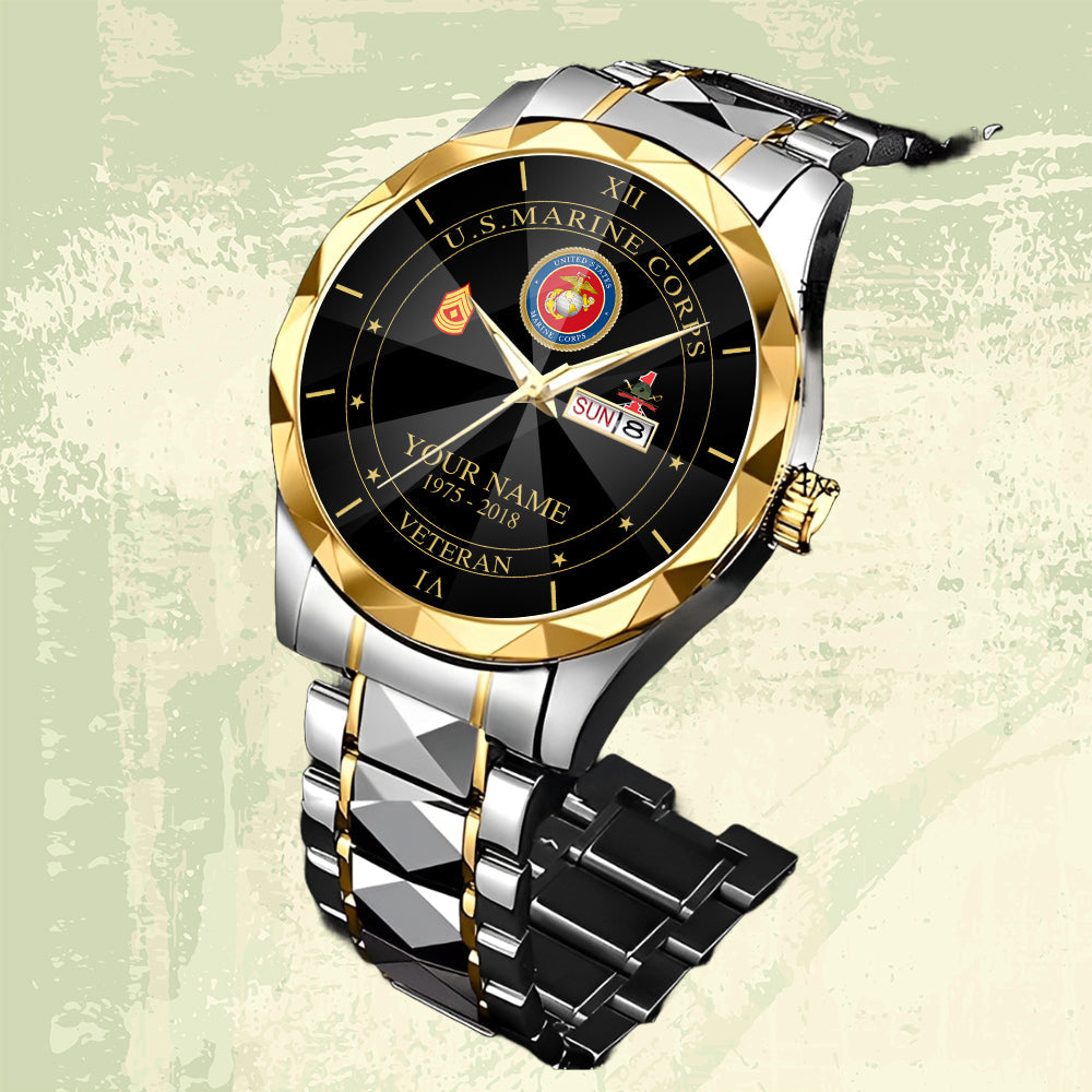 Marines Battalions - Personalized US Soldier/ Veteran Rank And Name Gentleman Crystal Metal Watch - 17448480
