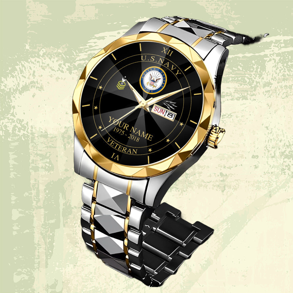 Navy Rating - Personalized US Soldier/ Veteran Rank And Name Gentleman Crystal Metal Watch - 17448480