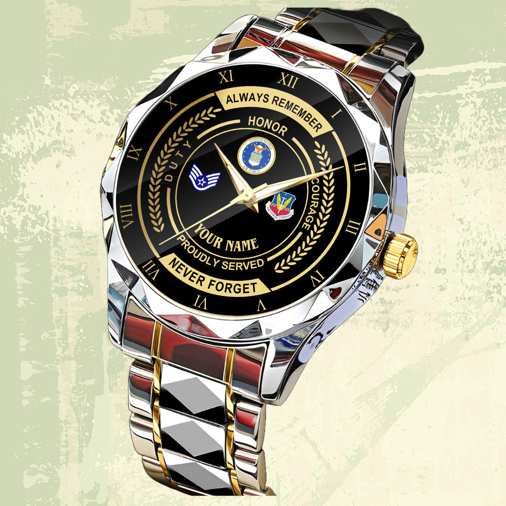 Air Force Command- Personalized US Soldier/ Veteran Rank And Name Gentleman Crystal Metal Watch - 17447616
