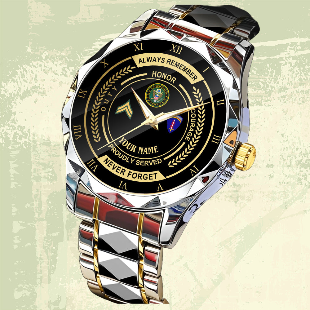 Army Division - Personalized US Soldier/ Veteran Rank And Name Gentleman Crystal Metal Watch - 17447616