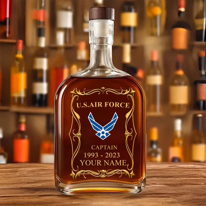 Air Force Badge - Personalized US Soldier/ Veteran With Rank, Name And Year Whiskey Bottle Glass - 17754084