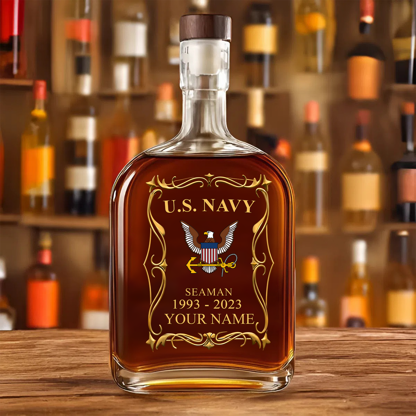 Navy Rating - Personalized US Soldier/ Veteran With Rank, Name And Year Whiskey Bottle Glass - 17754084