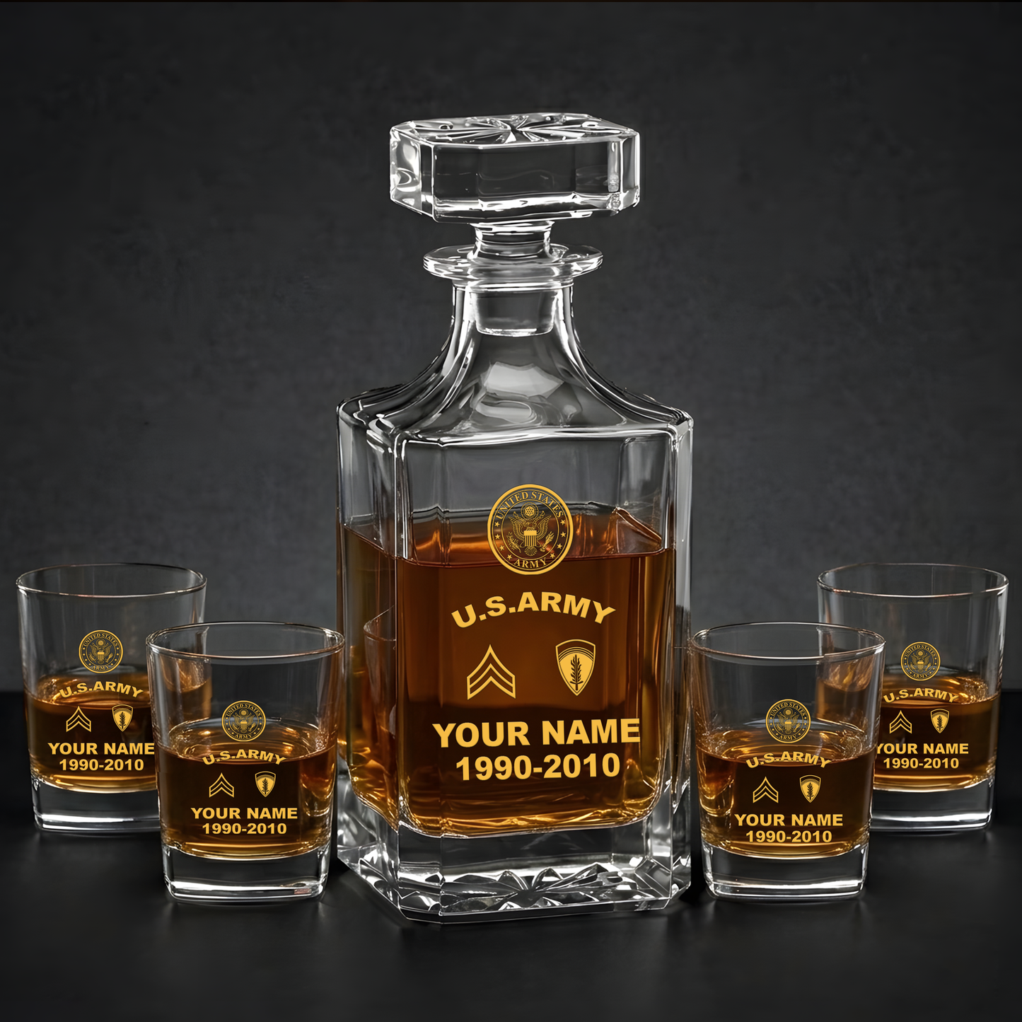 Army Division- Personalized US Soldier/ Veteran Rank, Year And Name - Whiskey Decanter Set - 17750880