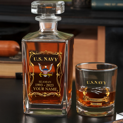Navy Rating - Personalized US Soldier/ Veteran Rank, Year And Name - Whiskey Decanter Set - 17754084