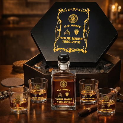 Army Division - Personalized US Soldier/ Veteran Premium Whiskey Decanter Set – Personalized Gift Box - 17750880