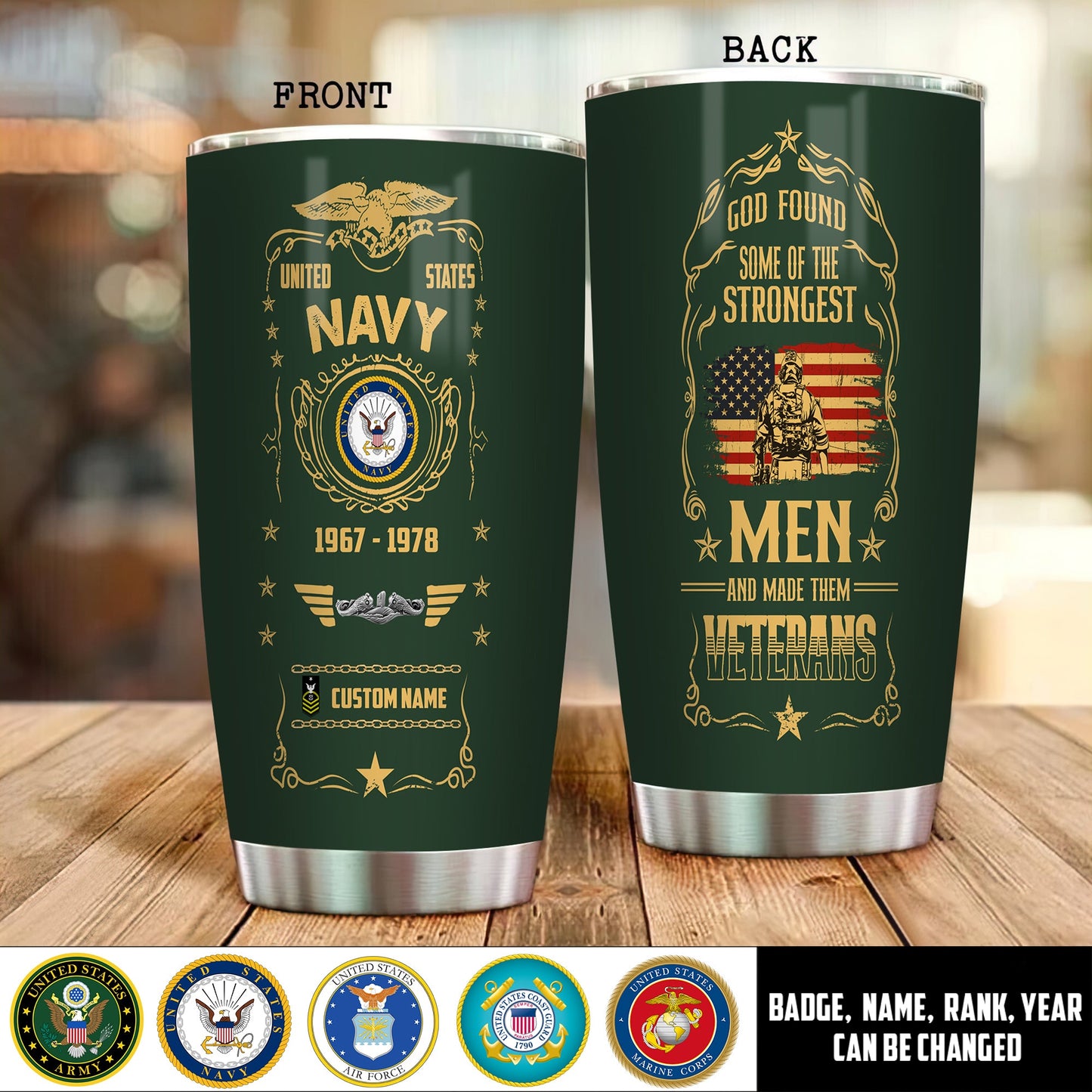 Navy Badge - Personalized US Soldier/ Veteran Tumbler -17495136