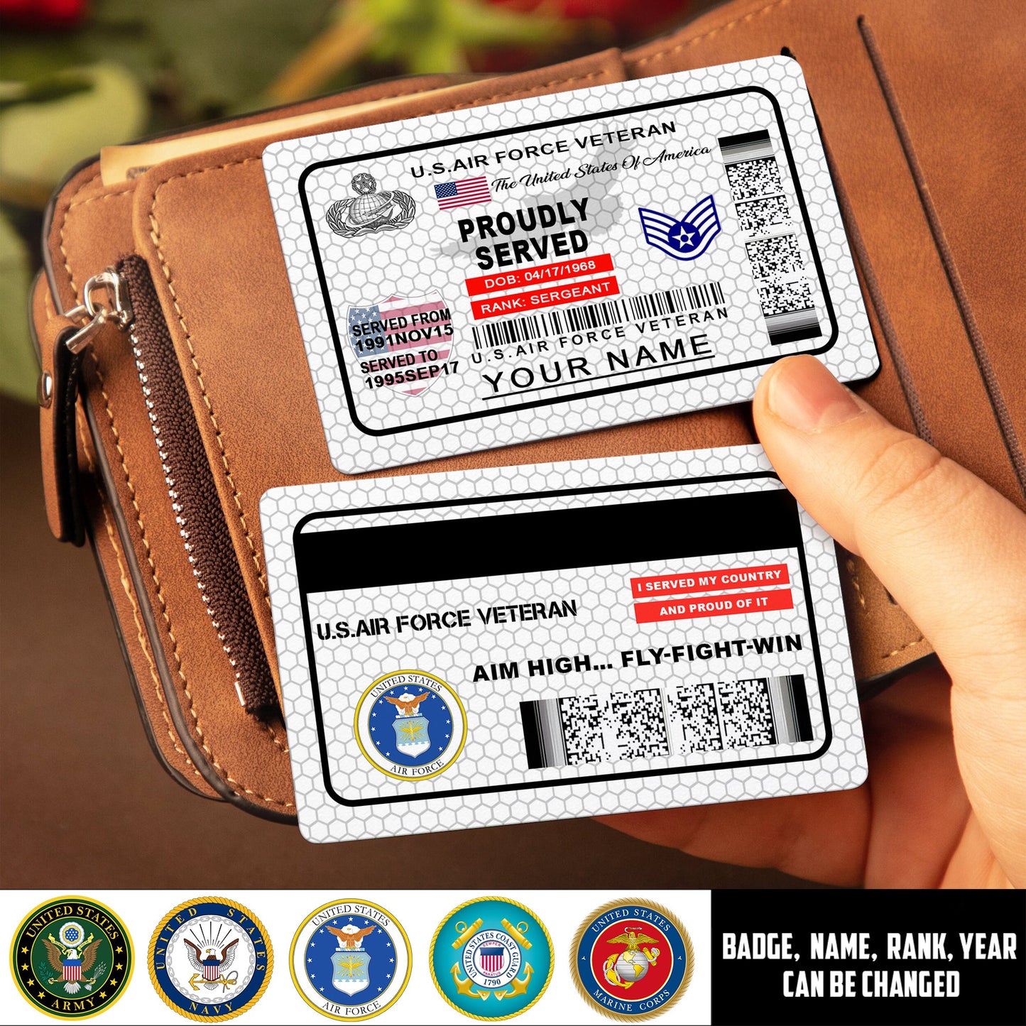 Air Force Badge - Personalized US Soldier/ Veteran Aluminum Wallet Card - 17488224