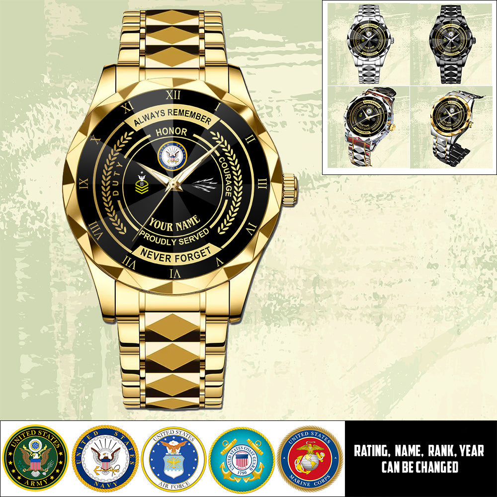 Navy Rating- Personalized US Soldier/ Veteran Rank And Name Gentleman Crystal Metal Watch - 17447616