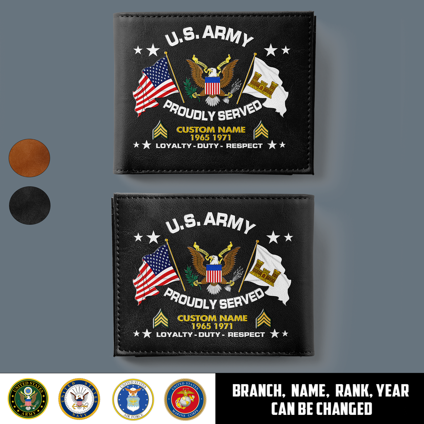 Army Branch - Personalized US Soldier/ Veteran With Rank, Year And Name Leather Wallet - 1775692802