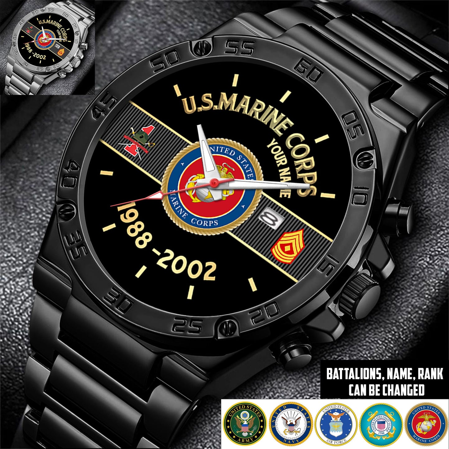 Marines Battalions - Personalized US Soldier/ Veteran With Name And Rank Gentleman Stainless Steel Watch - 17388000