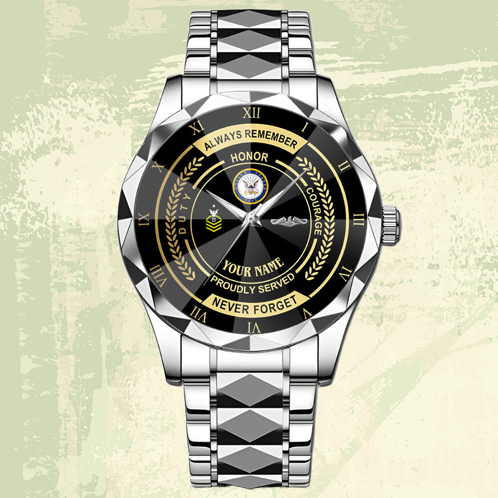 Navy Badge - Personalized US Soldier/ Veteran Rank And Name Gentleman Crystal Metal Watch - 17447616