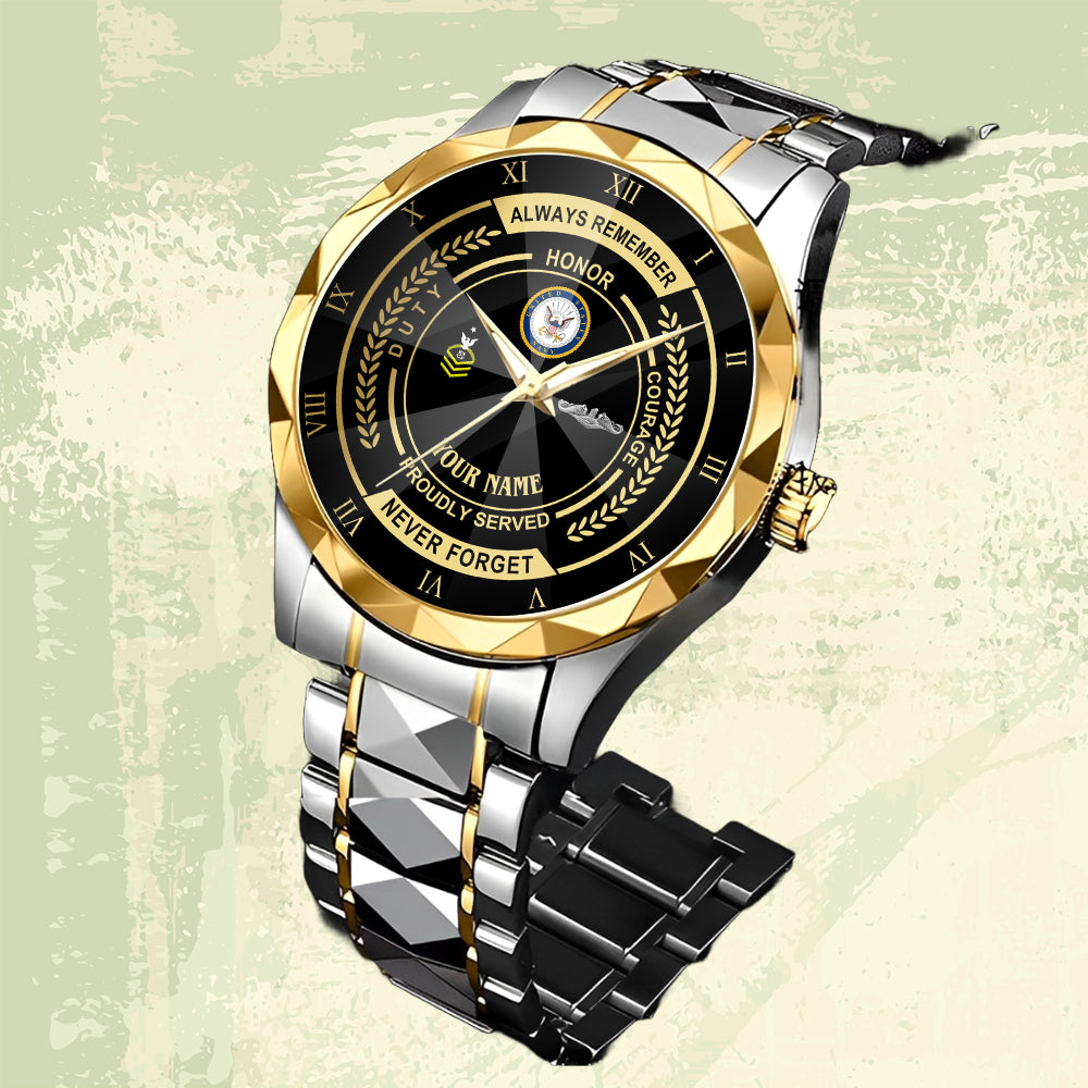 Navy Badge - Personalized US Soldier/ Veteran Rank And Name Gentleman Crystal Metal Watch - 17447616