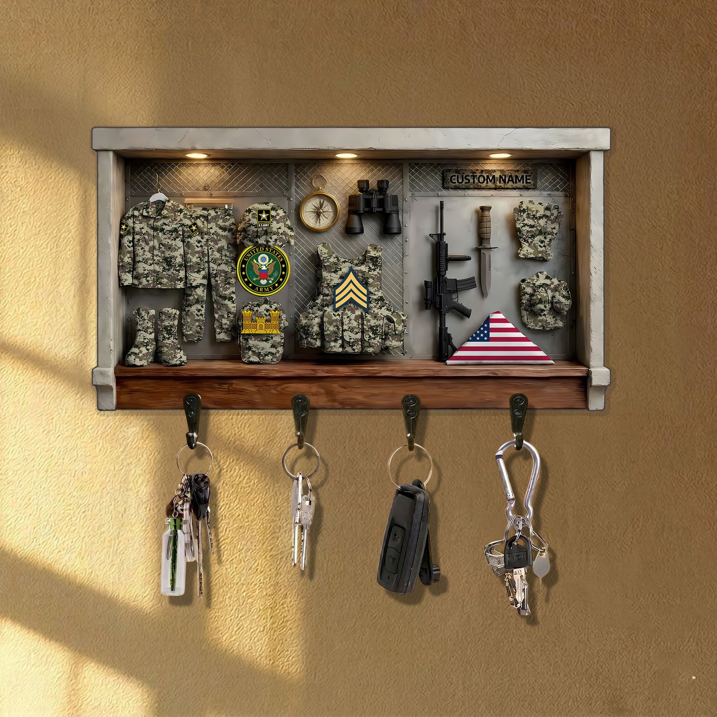 Army Branch - Personalized US Veteran/ Soldier With Rank and Name Wooden Key Holder - 1776124803
