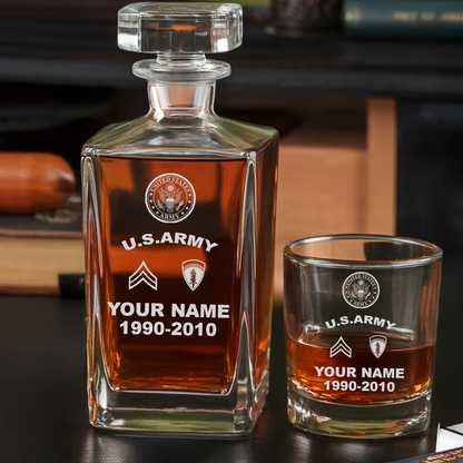 Army Division- Personalized US Soldier/ Veteran Rank, Year And Name - Whiskey Decanter Set - 17750880