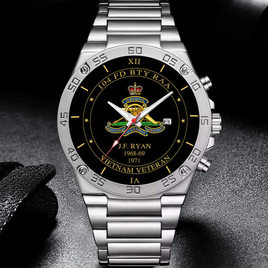Personalized Australia Soldier/ Veteran With Name And Rank Gentleman Stainless Steel Watch -  Anthony Galea