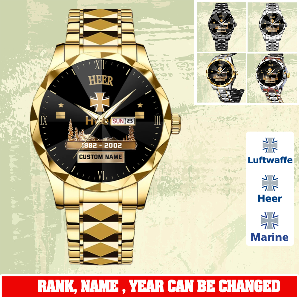 Personalized Germany Soldier/ Veteran With Rank and Name, Year Gentleman Crystal Metal Watch - 17779392
