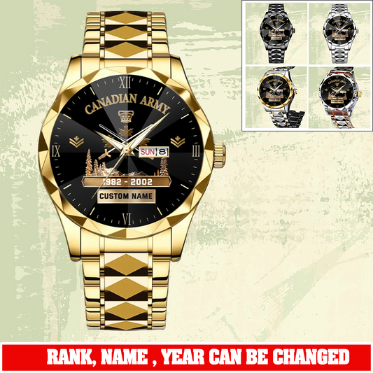 Personalized Canada Soldier/ Veteran With Rank and Name, Year Gentleman Crystal Metal Watch - 17779392