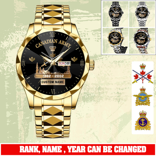 Personalized Canada Soldier/ Veteran With Rank and Name, Year Gentleman Crystal Metal Watch - 17779392