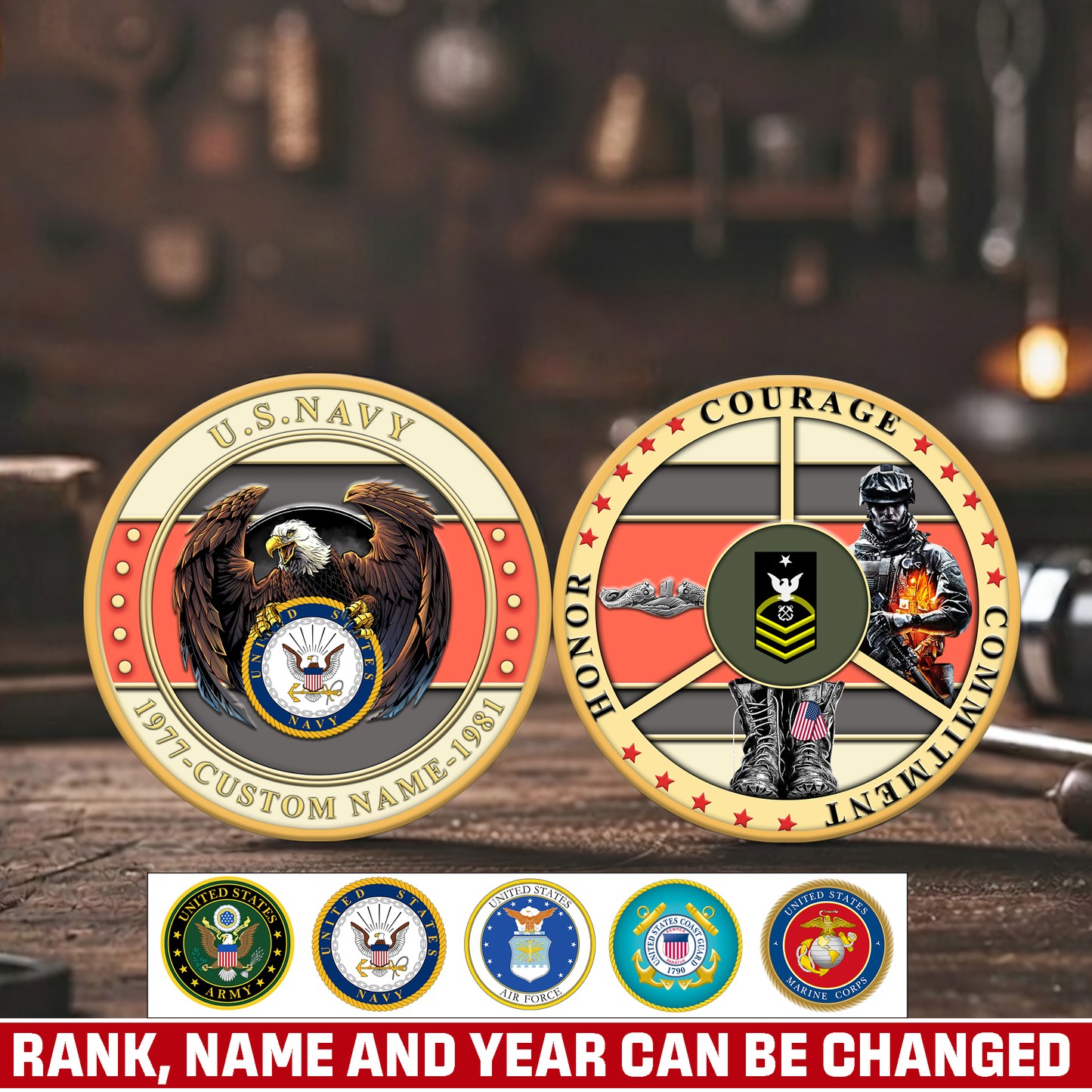 Navy Badge - Personalized US Veteran/ Soldier With Rank,  Name And Year Challenge Coin - 1775779202