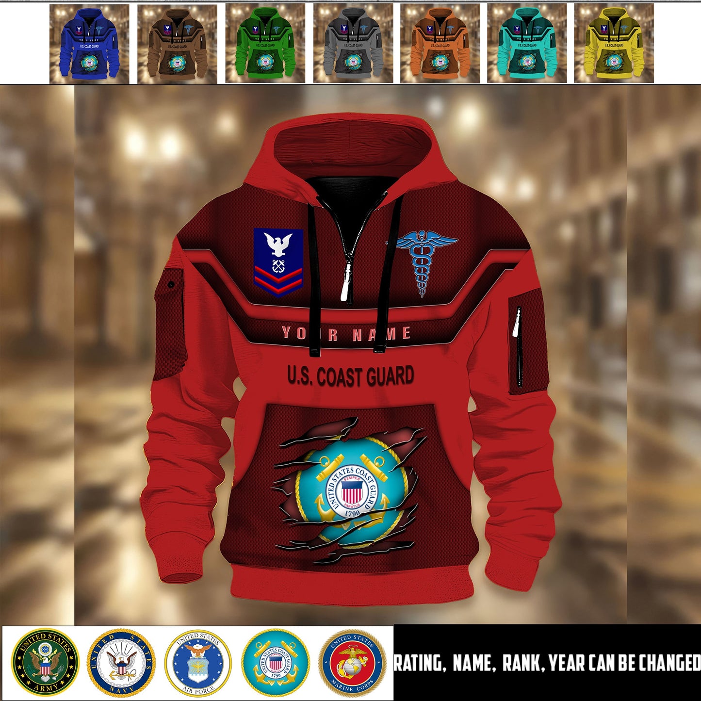 Coast Guard Rating - Personalized US Soldier/ Veteran 3D Half-zip Hoodie -17508096