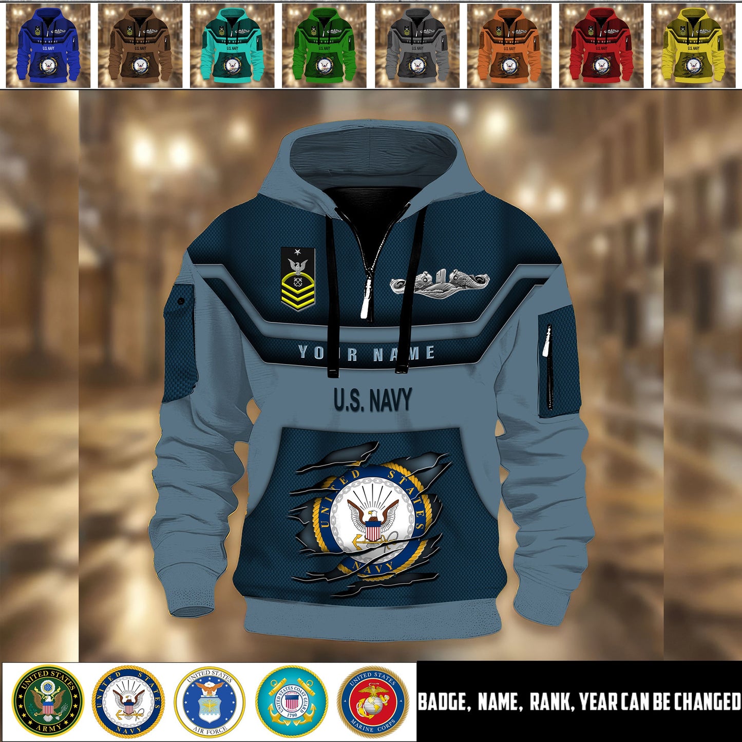 Navy Badge - Personalized US Soldier/ Veteran 3D Half-zip Hoodie -17508096