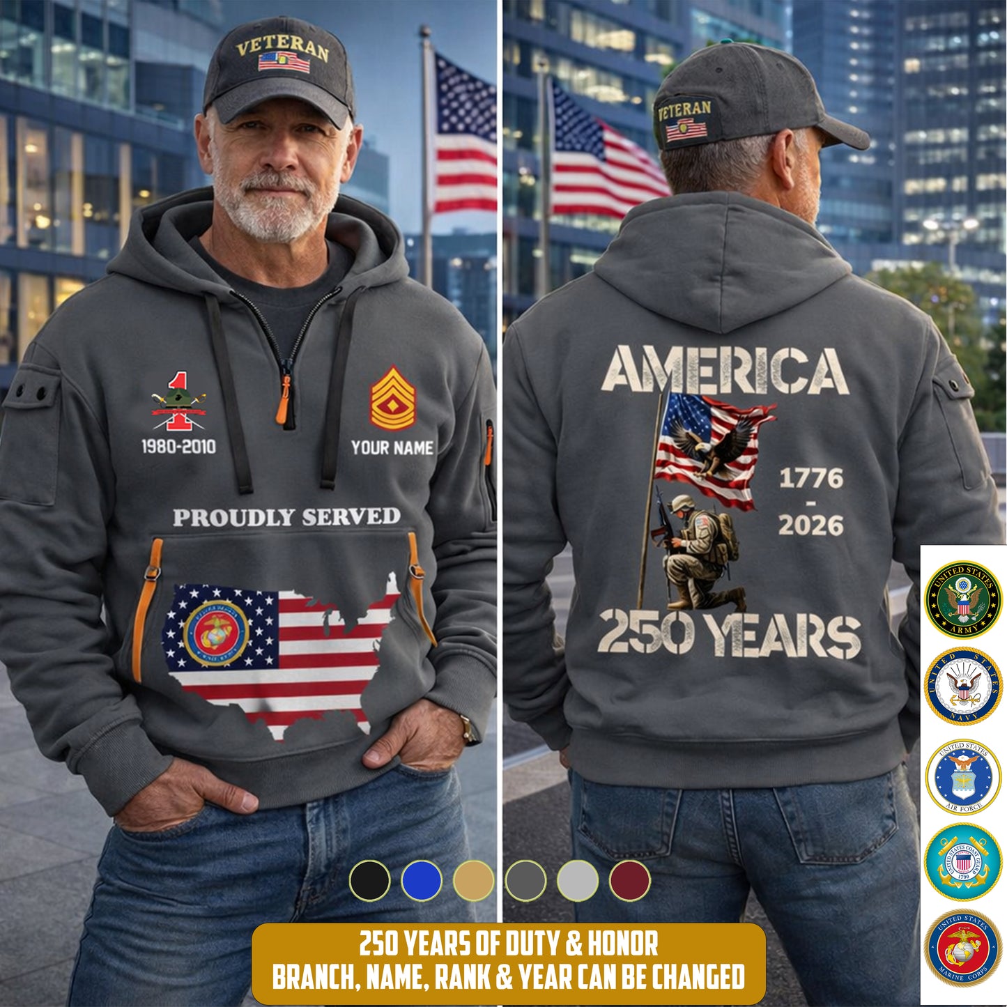Marines Battalions - Personalized America 250 Years Zip Hoodie Multicolor, Custom U.S. Soldier Branch Hoodie, Happy Independence Day, 4th Of July Zip Hoodie - 1769040002