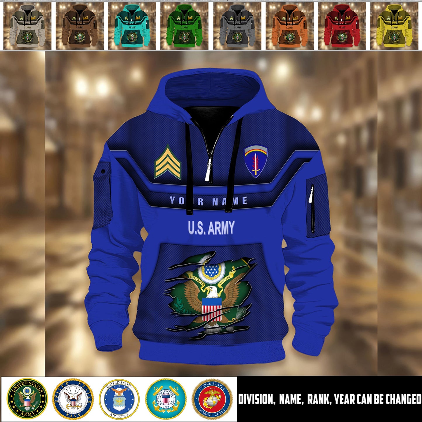 Army Division - Personalized US Soldier/ Veteran 3D Half-zip Hoodie -17508096