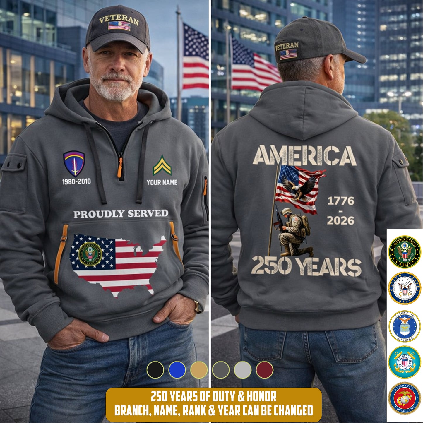 Army Division - Personalized America 250 Years Zip Hoodie Multicolor, Custom U.S. Soldier Branch Hoodie, Happy Independence Day, 4th Of July Zip Hoodie - 1769040002