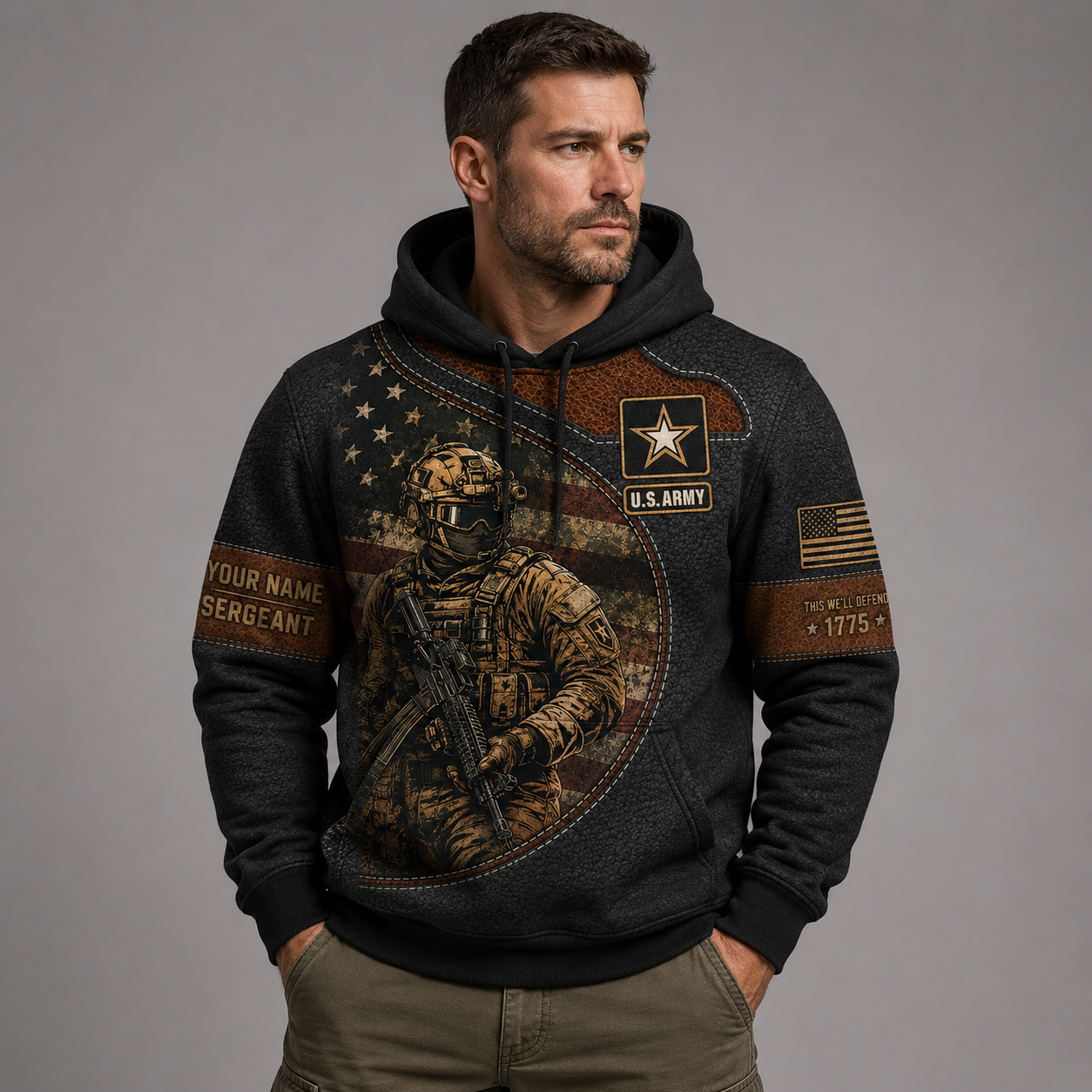 U.S. Army - Personalized US Soldier/Veteran with Name & Rank Hoodie All Over Printed - 17786304