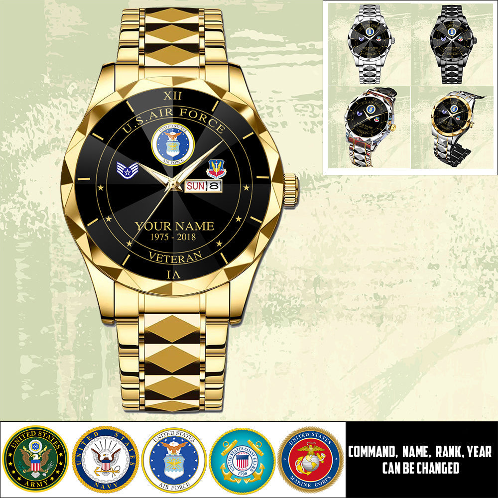 Air Force Command - Personalized US Soldier/ Veteran Rank And Name Gentleman Crystal Metal Watch - 17448480