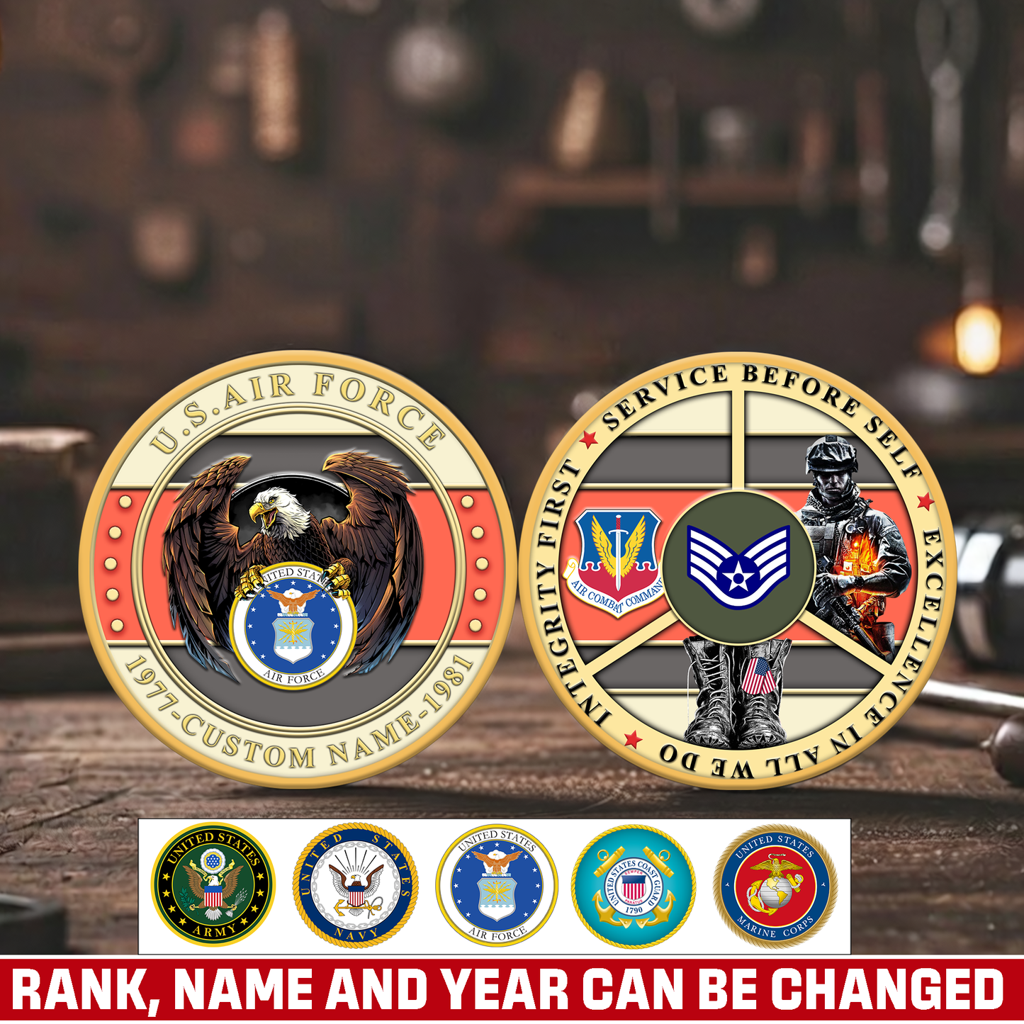 Air Force Command - Personalized US Veteran/ Soldier With Rank,  Name And Year Challenge Coin - 1775779202
