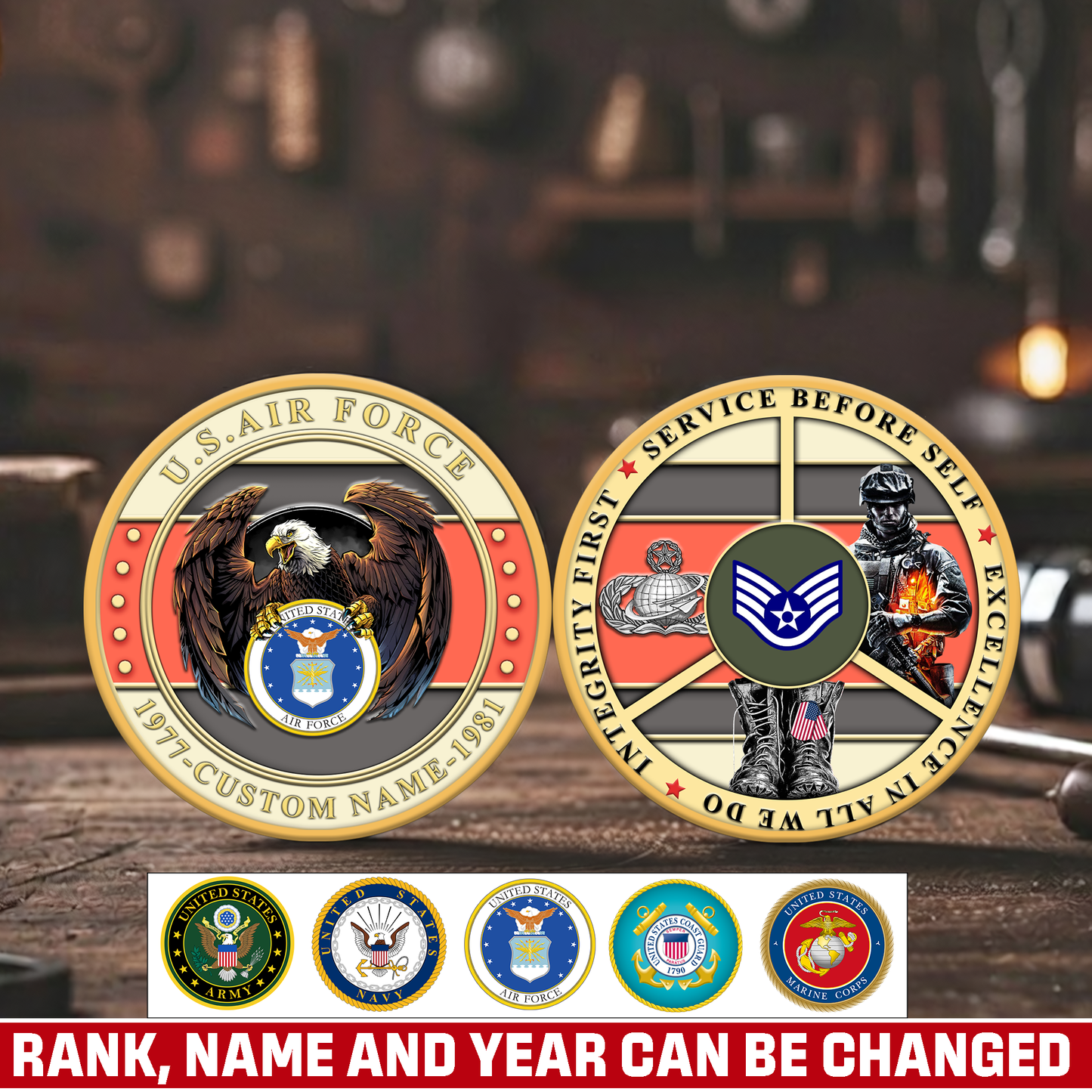 Air Force Badge - Personalized US Veteran/ Soldier With Rank,  Name And Year Challenge Coin - 1775779202