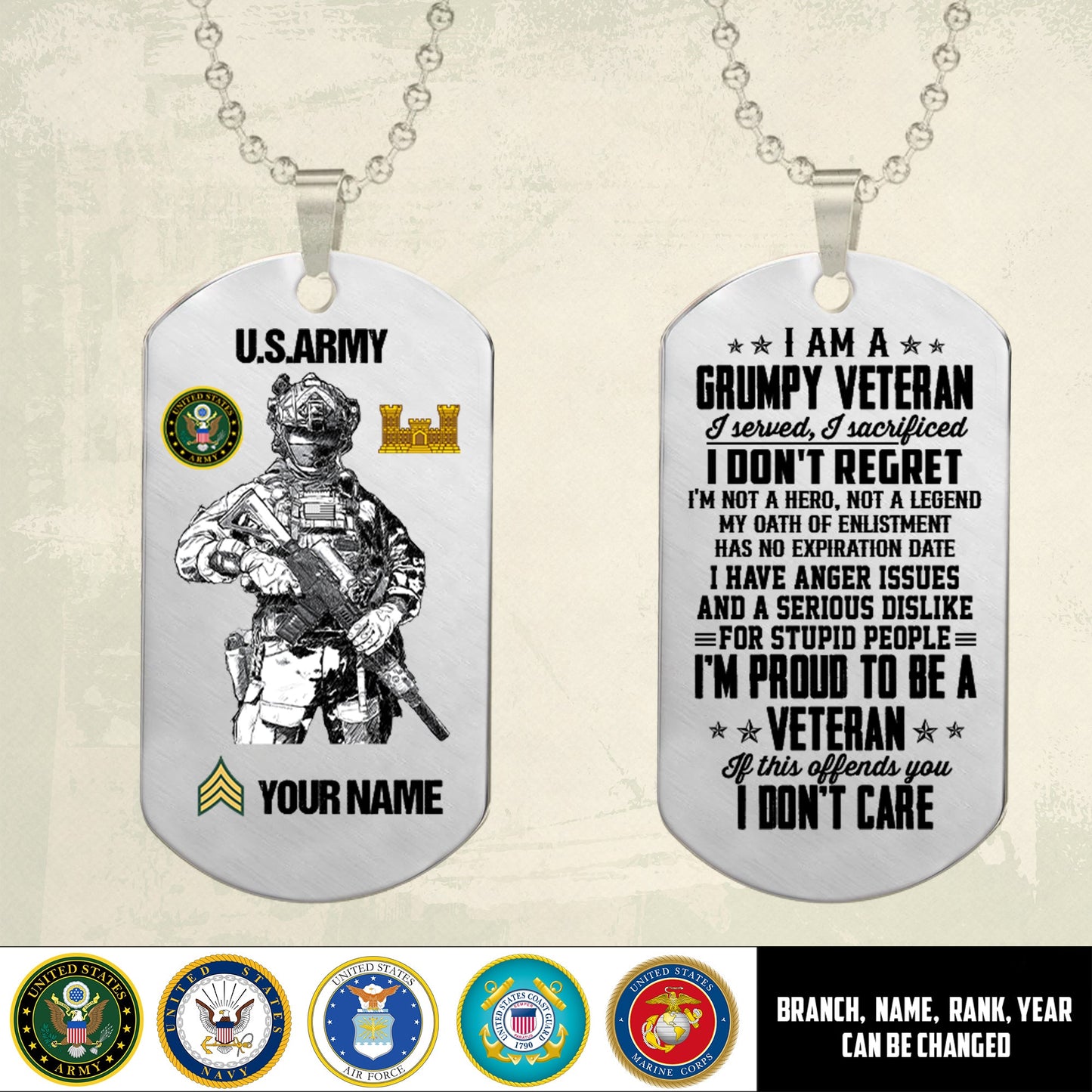 Army Branch - Personalized US Soldier/ Veteran Dog Tag Necklace - 17489088