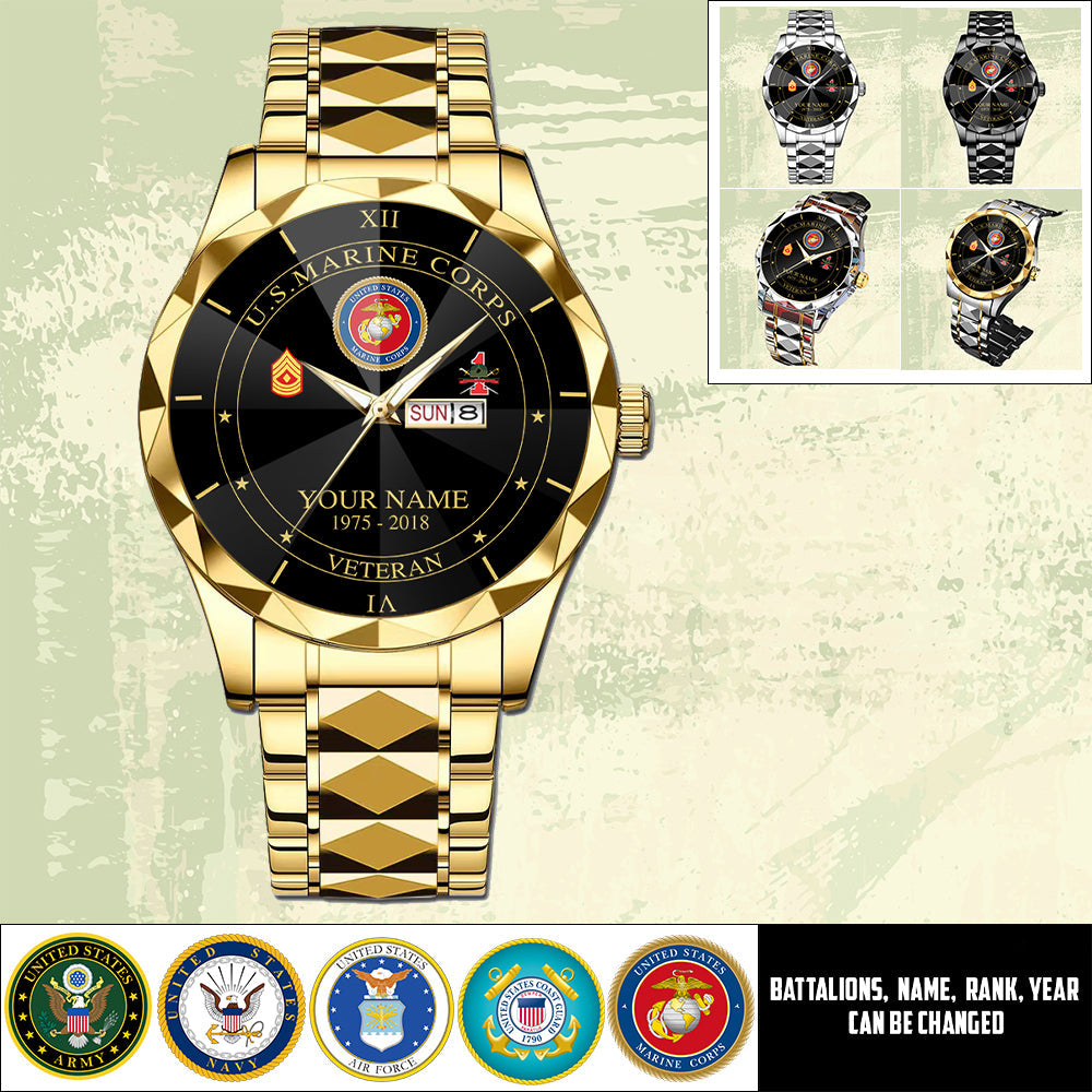 Marines Battalions - Personalized US Soldier/ Veteran Rank And Name Gentleman Crystal Metal Watch - 17448480