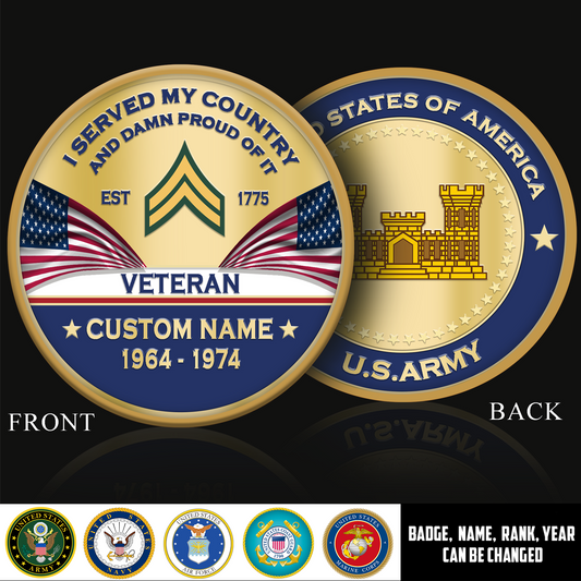 Army Branch - Personalized US Veteran/ Soldier With Rank,  Name And Year Challenge Coin - 1775779203