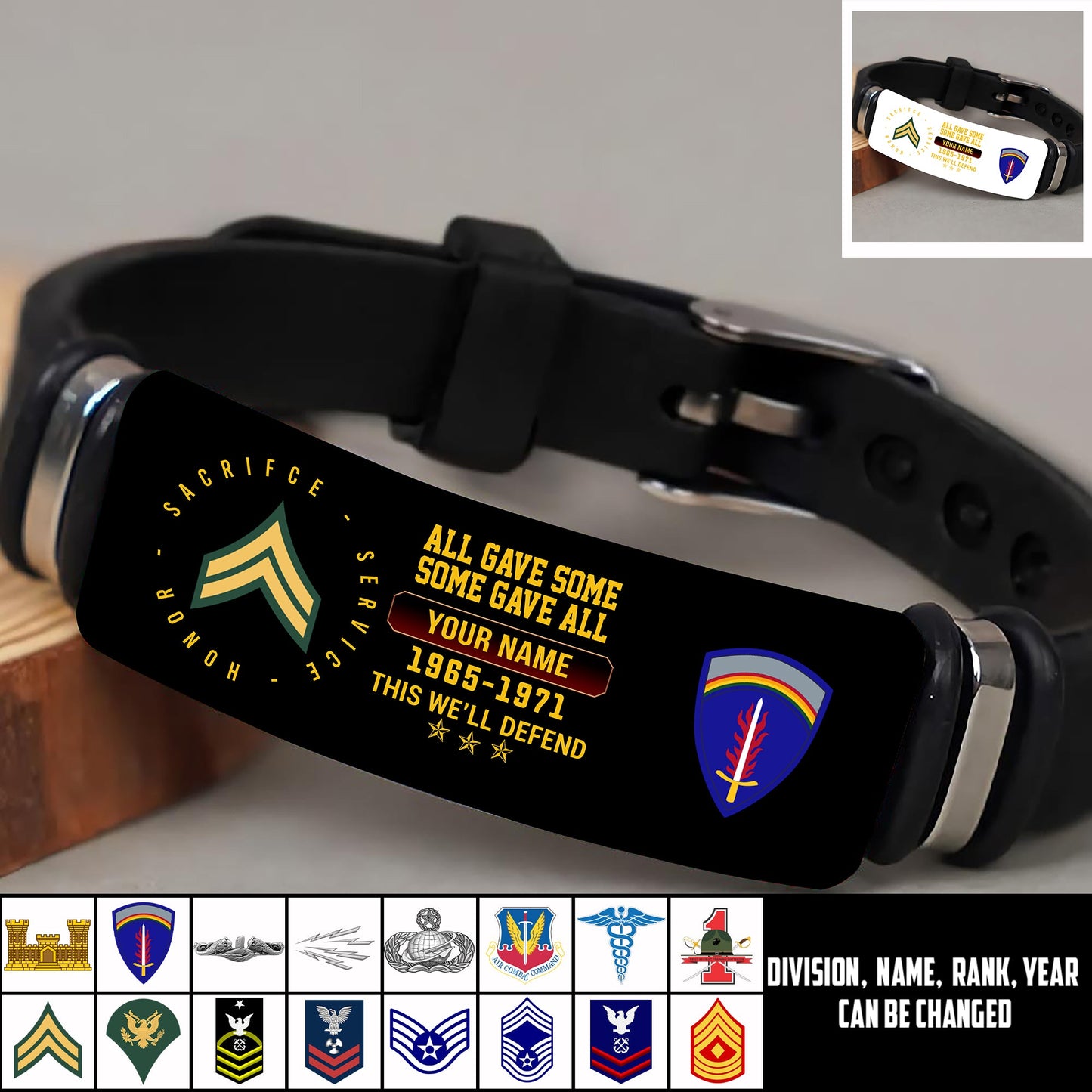 Army Division - Personalized US Soldier/ Veteran With Rank, Name And Year Bracelet - 17453664