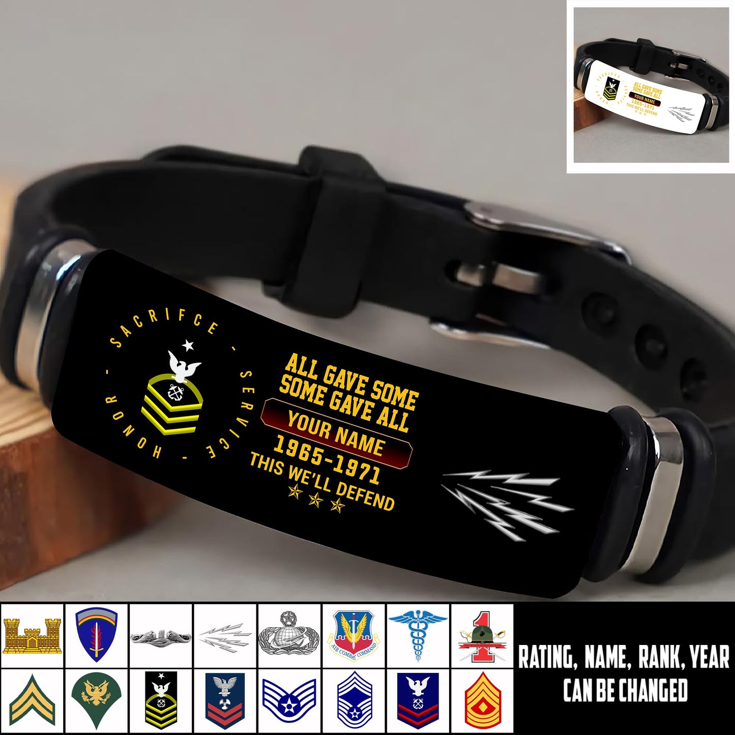Navy Rating - Personalized US Soldier/ Veteran With Rank, Name And Year Bracelet - 17453664