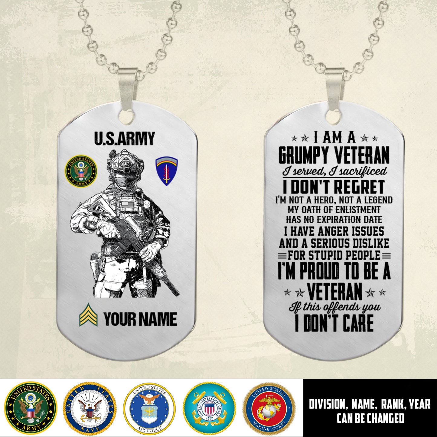 Army Division  - Personalized US Soldier/ Veteran Dog Tag Necklace - 17489088