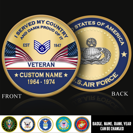 Air Force Badge - Personalized US Veteran/ Soldier With Rank,  Name And Year Challenge Coin - 1775779203