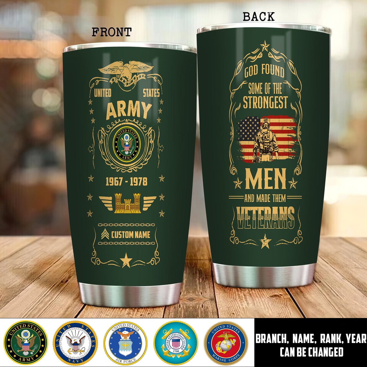 Army Branch - Personalized US Soldier/ Veteran Tumbler -17495136