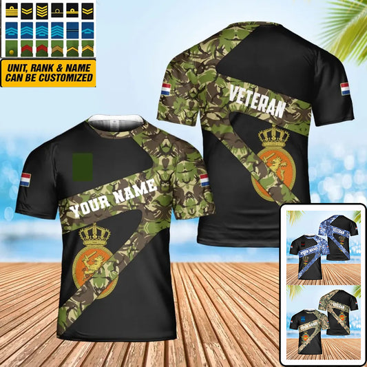 T-shirt personnalisé avec camouflage soldat/vétéran néerlandais avec nom et grade imprimé en 3D - 3001240001