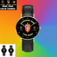 Personalized Norway Soldier/ Veteran With Name And Rank Black Stitched Leather Watch - 17098560 - Gold Version