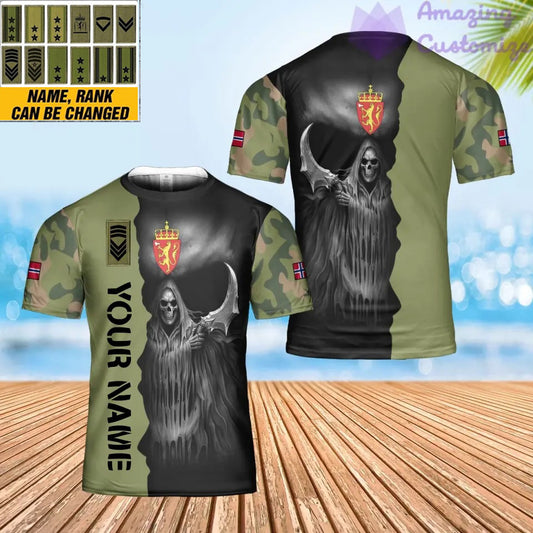 T-shirt personnalisé avec camouflage soldat/vétéran norvégien avec nom et grade imprimé en 3D - 2601240001