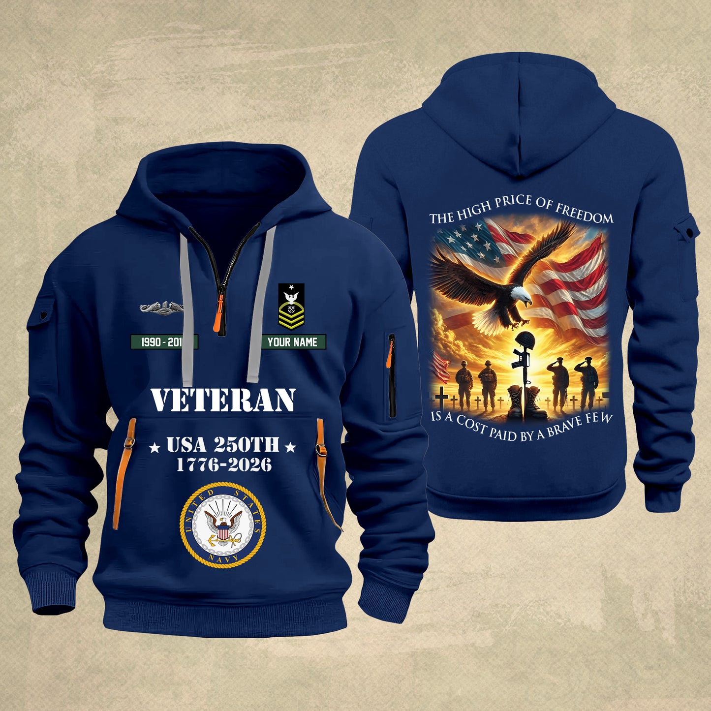 Navy Badge - The High Price Of Freedom 250th USA – Personalized Military Zip Hoodie Multicolor - 17702496